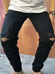 Джинсы мужские рваные в стиле хип-хоп, классические брюки из денима, байкерские удобные Стрейчевые штаны, есть в наличии