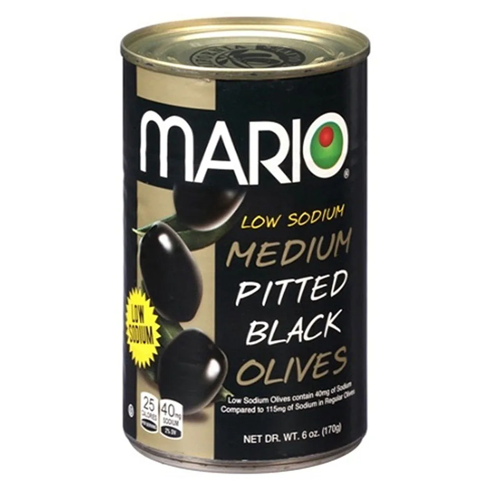 Mario Camacho 6.oz Ripe Pitted Medium Low Sodium Perfect Flavor For Meals And Healthier Snack Black Olives
