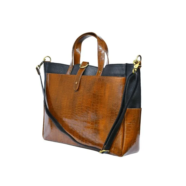 
Latest High Quality Luxury Real Genuine Leather Office Fashion Laptop Handbag Classy Exclusive Croc Leather Unisex Messenger Bag 