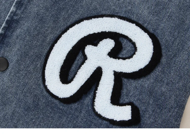 American Retro Hip Hop jacket Love Washed Denim PU Leather Sleeves Embroidered Oversize jacket Baseball varsity jacket Unisex