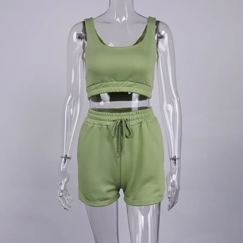 Outfits 2 Piece Sweatsuit Sweat Short Set Custom logo knit 2022 Summer Clothing Crop top Two piece shorts Pants Joggers Suit