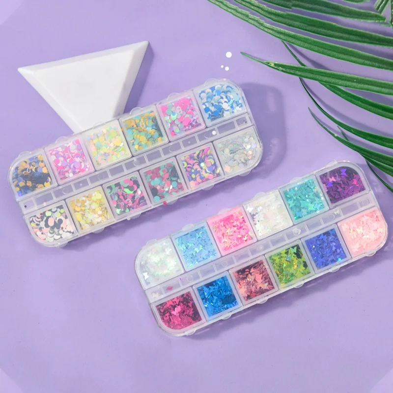  Нейл-арта блестками пайетками лазерный Nail Art чешуйчатого льда акриловый разноцветный 3D тонкая вышивка «звёздочки» или «бриллианты» бабочка цветок сливы