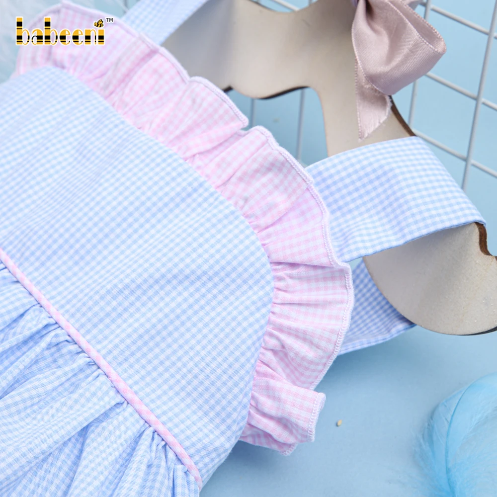 Baby blue gingham plain dress OEM ODM kids dresses wholesale manufacturer - BB2506