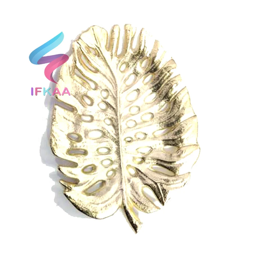 Tray Decor Decorative Showpiece for Fruits Dry Fruit Bowl Brass Leaf Aluminum for Table & Home Salad Bowl Tableware Dinnerware
