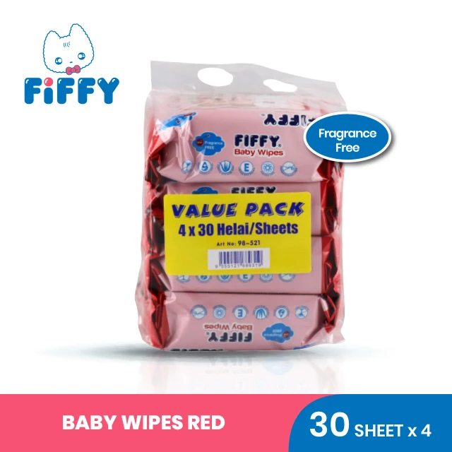 FIFFY Baby Wet Tissue Fragrance and Alcohol FREE Baby Cleaning Wet Tissue (4 x 30s)