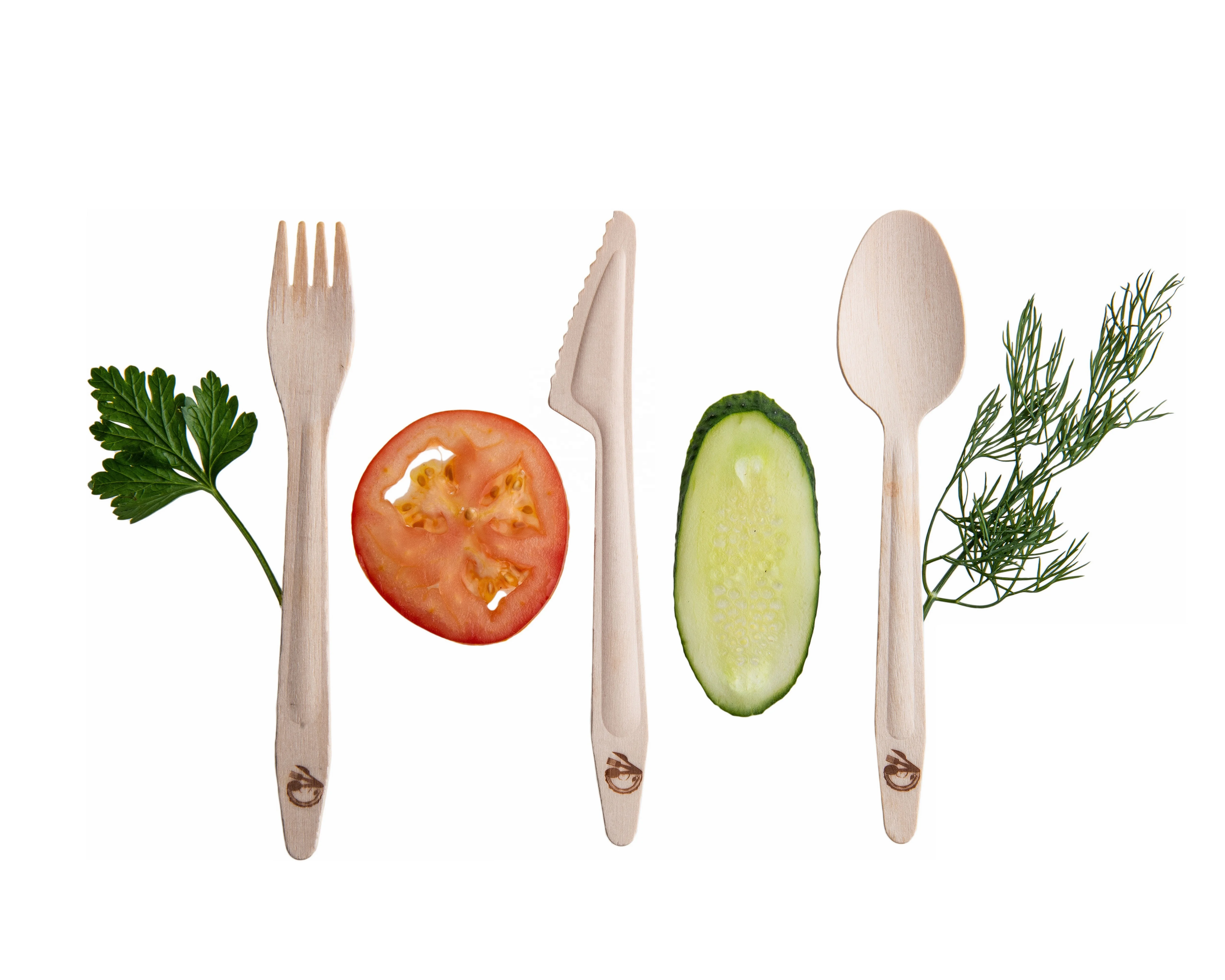 Disposable Wooden Cutlery Set 3+1 Spoon Fork Knife Napkin 165 mm 100% Natural Birchwood Biodegradable Wooden Disposable Cutlery