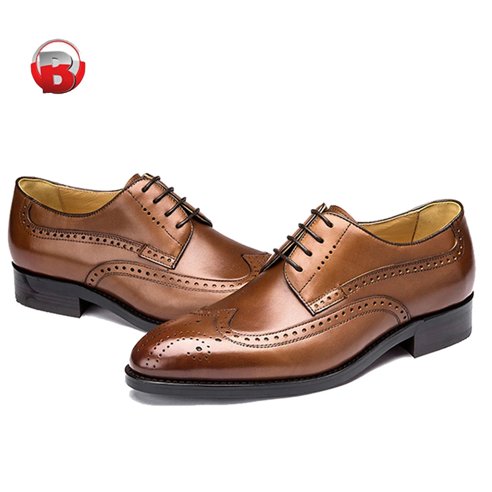 Handmade Italian High Quality Wingtip Perf Lace Up Men Calf Leather Dress Shoes