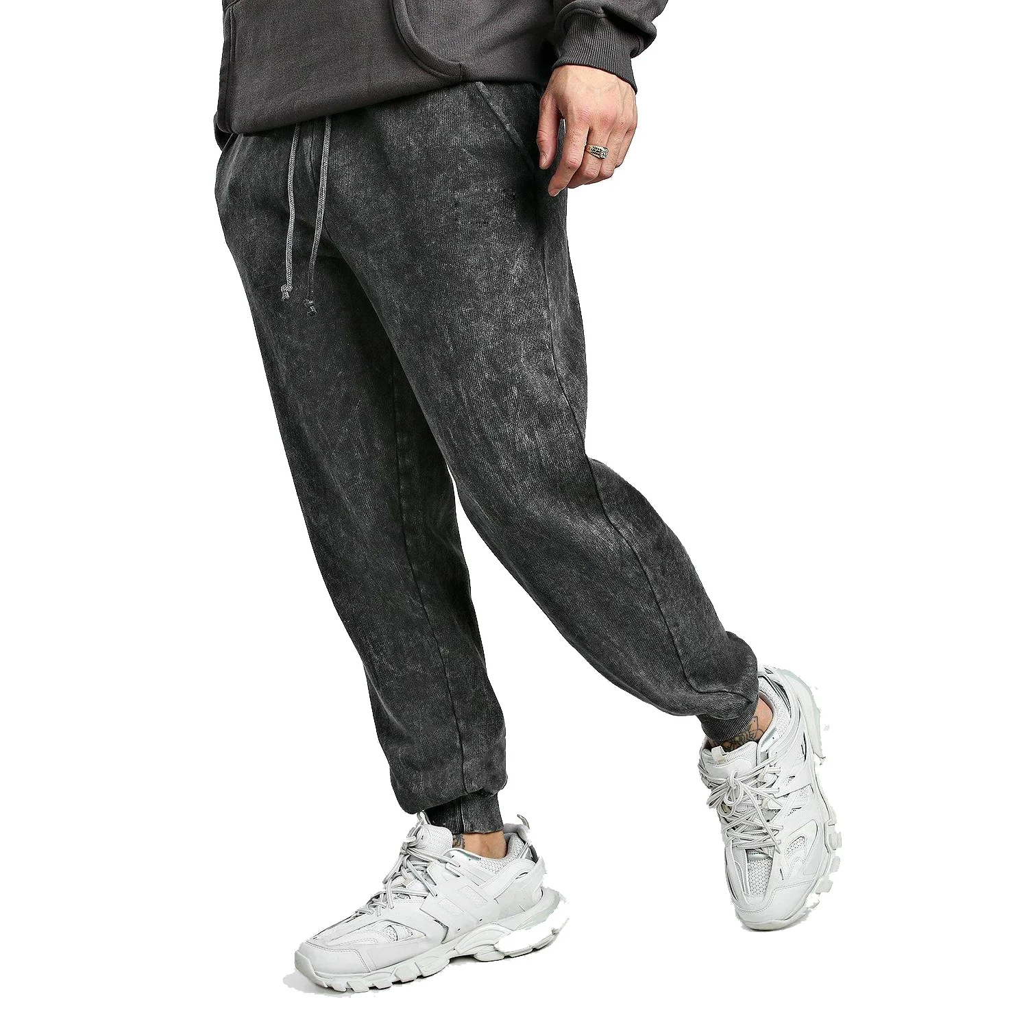 Wholesale Jogger Pants Acid Wash Men Cargo Pocket Fitted Cuff Drawstring Sweatpants Joggers