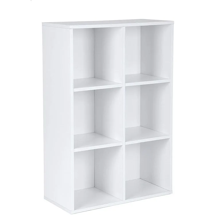 VASAGLE LBC203D White Wooden 3 Tier Bookcase Book Shelf Display Storage Shelf with 6 Compartments