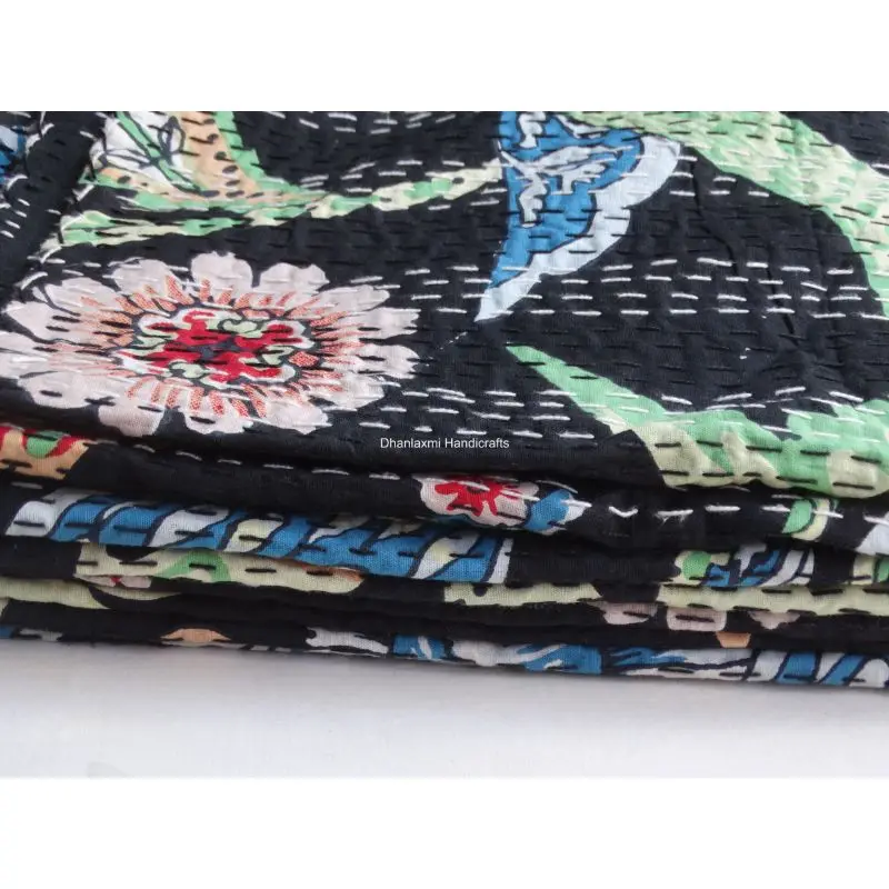 Новое Хлопковое одеяло Kantha ручной работы в индийском стиле небесно-голубого цвета с цветочным принтом красивое домашнее украшение оптом покрывало