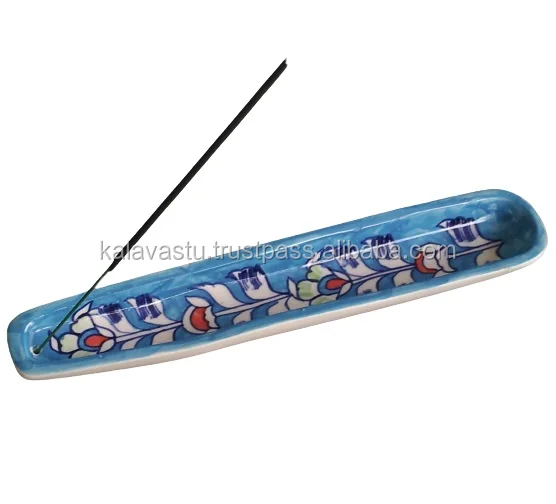 Handmade Ceramic Hand Painted Incense Stick Burner and cone Holder Ash Catcher Agarbatti Stand