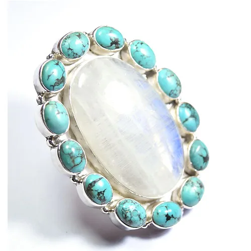 Pure Silver genuine turquoise handmade statement fashion ring