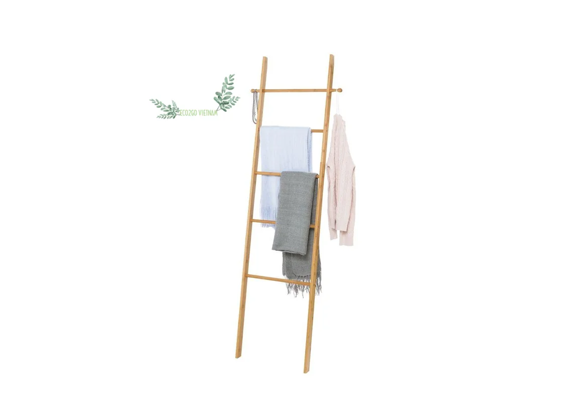 Eco-friendly and Trending 2022 Natural Bamboo Ladder Bath Towel Rack Vietnam Hanging Clothes Bathroom, Bedroom Made in Vietnam