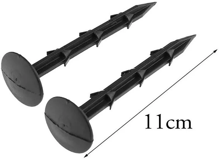 1000pcs 4.3 in Garden Pegs Anchors Mulch Pegs Rustproof Plastic Yard Pegs Barbed Stakes Rod Nail for Fixing Weed Mat Black