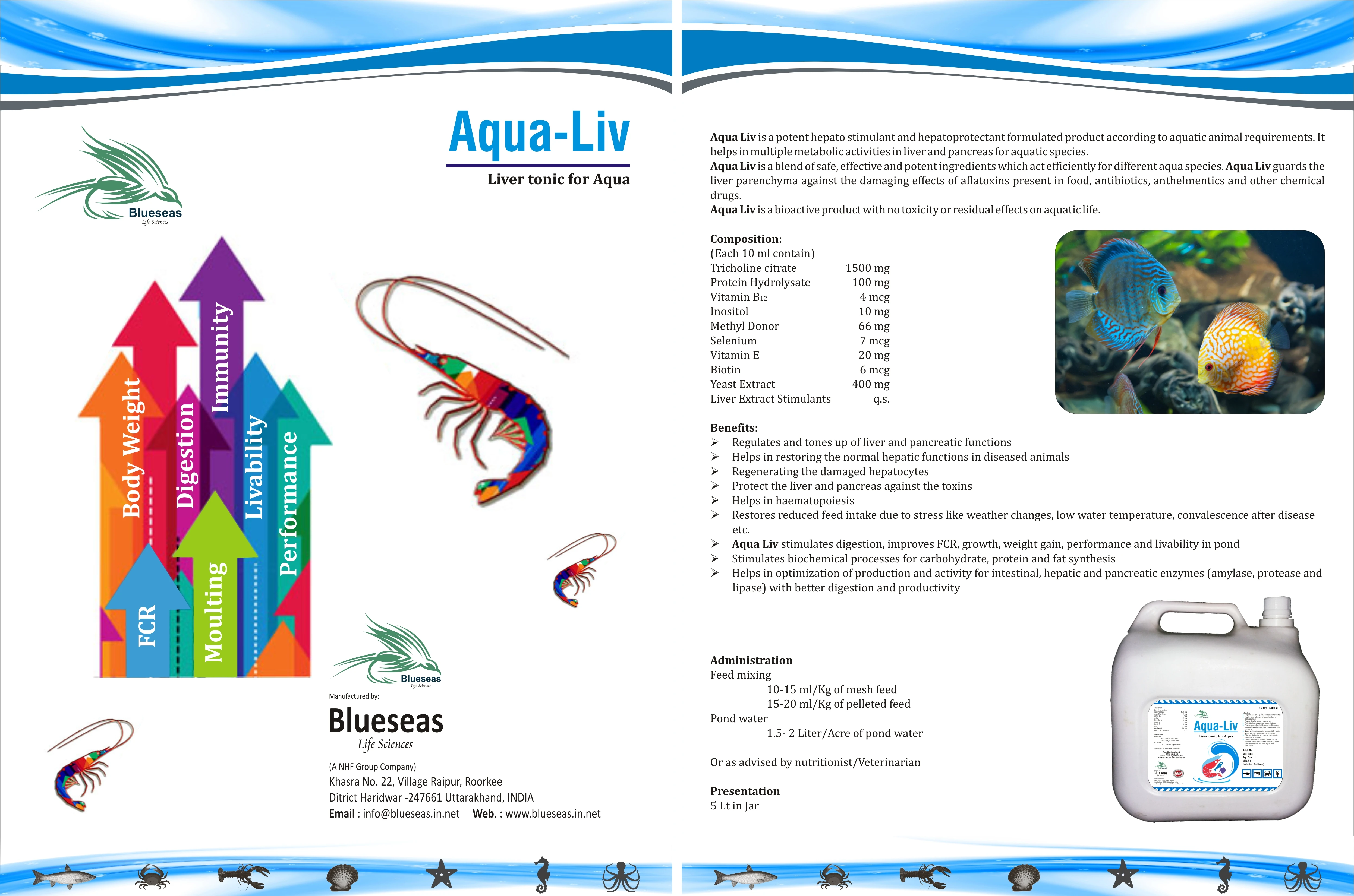 Liver tonic for fishes shrimps prawns which improves the functioning of liver and keeps them healthy- Aqua Liv