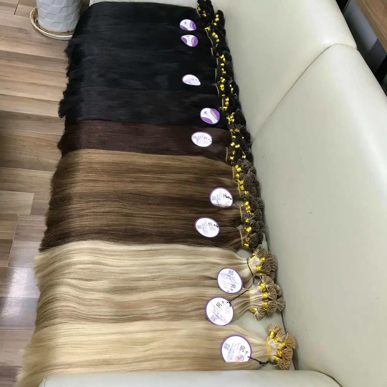 Оптовая продажа бразильские накладные человеческие волосы i Tip смешанные цвета фортепиано необработанные вьетнамские натуральные