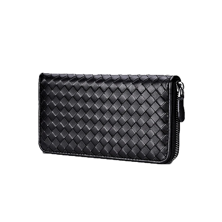 Guangzhou Factory OEM Genuine Leather Wallet Knit Style fashion leather hand wallet for men