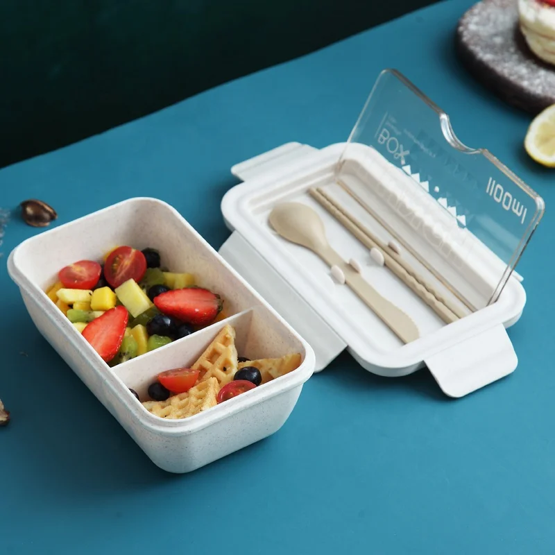 Wheat straw school lunch bento box set reusable portable rectangle children school lunch box