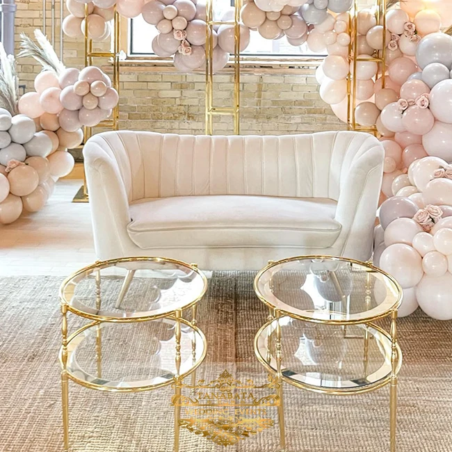 luxury 2 seats gold stainless steel leg soft wedding sofa chair bride and groom