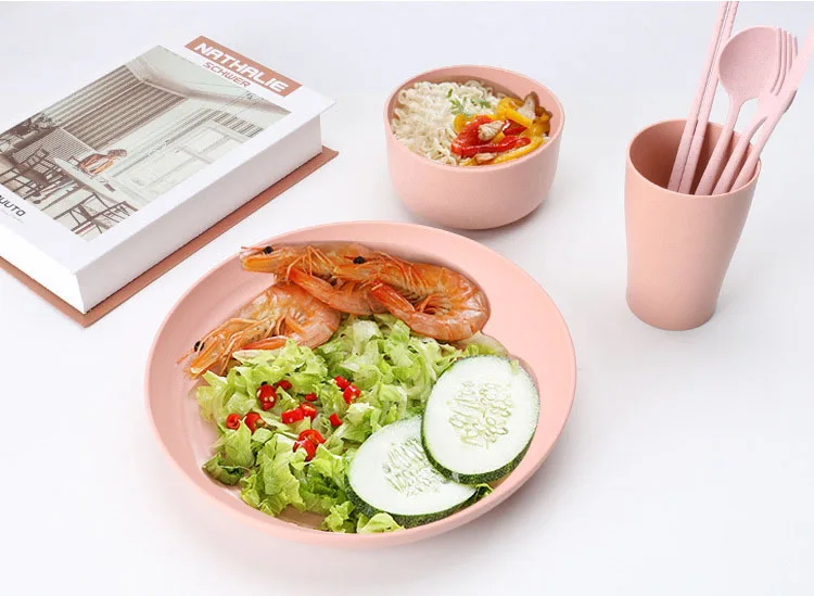 28 шт. Bpa бесплатно пластиковые столовые приборы высокого качества с суповую тарелку, производство Китай комплект волокно чаша пшеничной соломы столовые сервизы