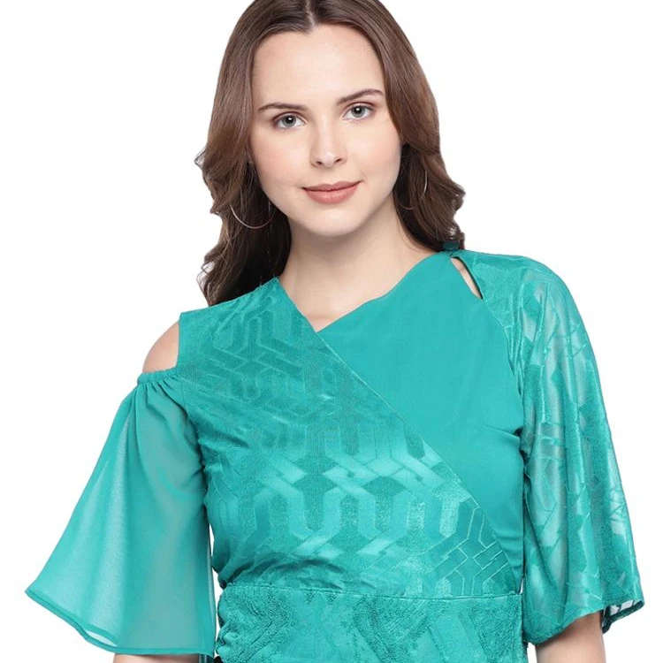 
 DESIGNER CROP TOP IN SEA-GREEN  