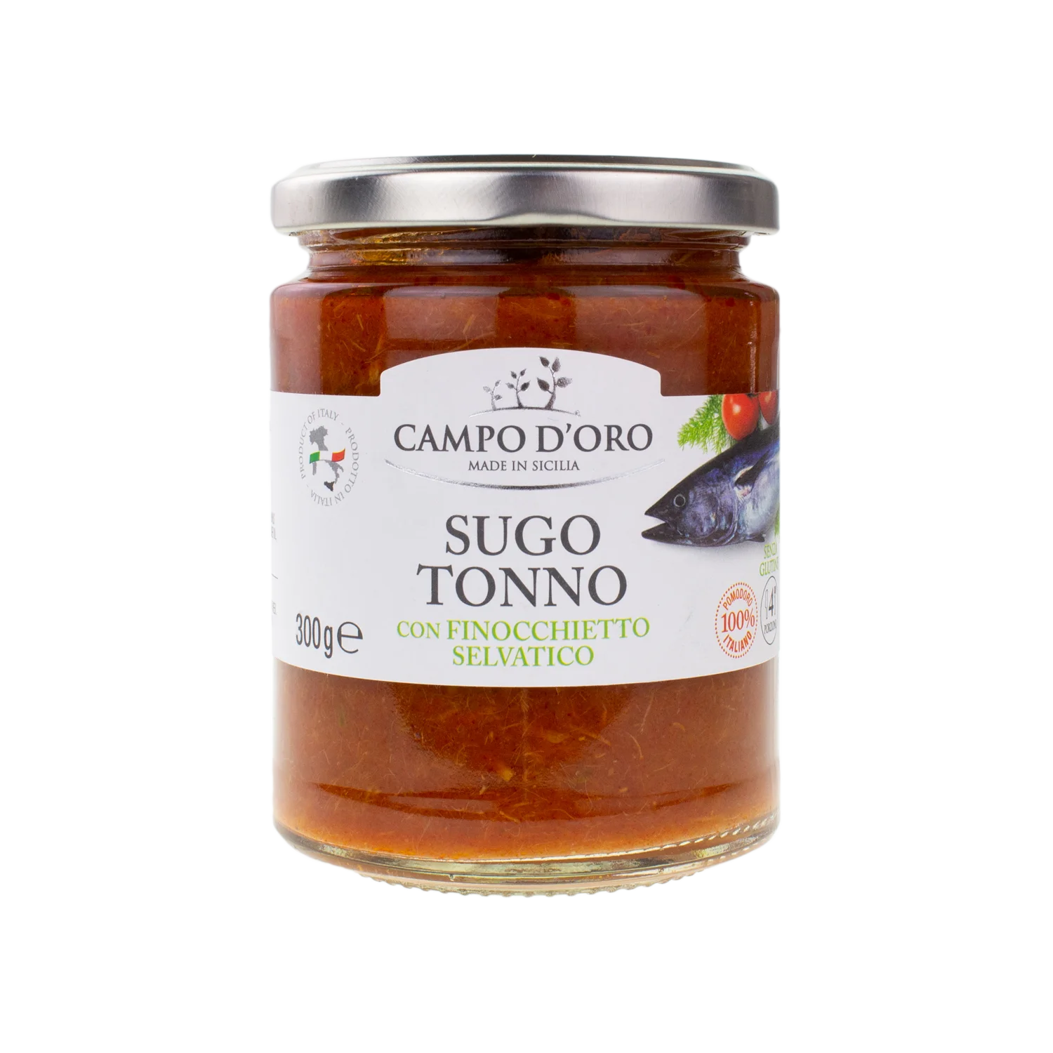 
Top Quality 300 g Tomato sauce with Tuna and Sicilian wild Fennel Made in Italy Authentic Natural Italian Food Sicily Farm 