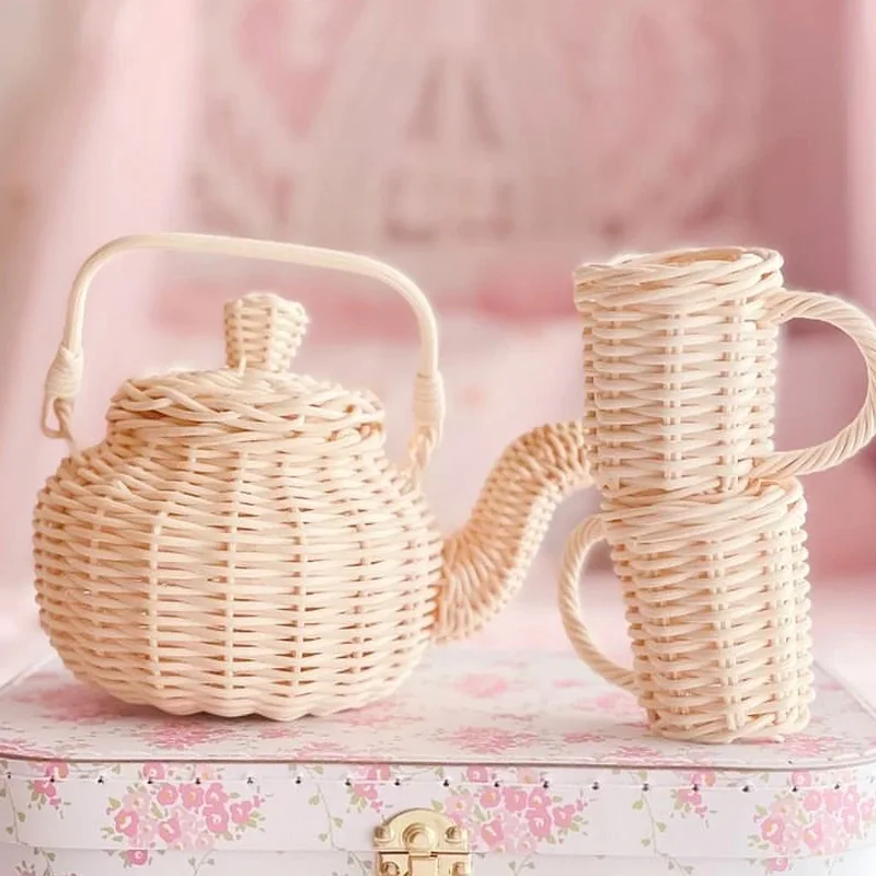 New Arrival Rattan Tea Set Kettle and mug baby toy doll accessories Vietnam Supplier Best Price Wholesale in bUlk