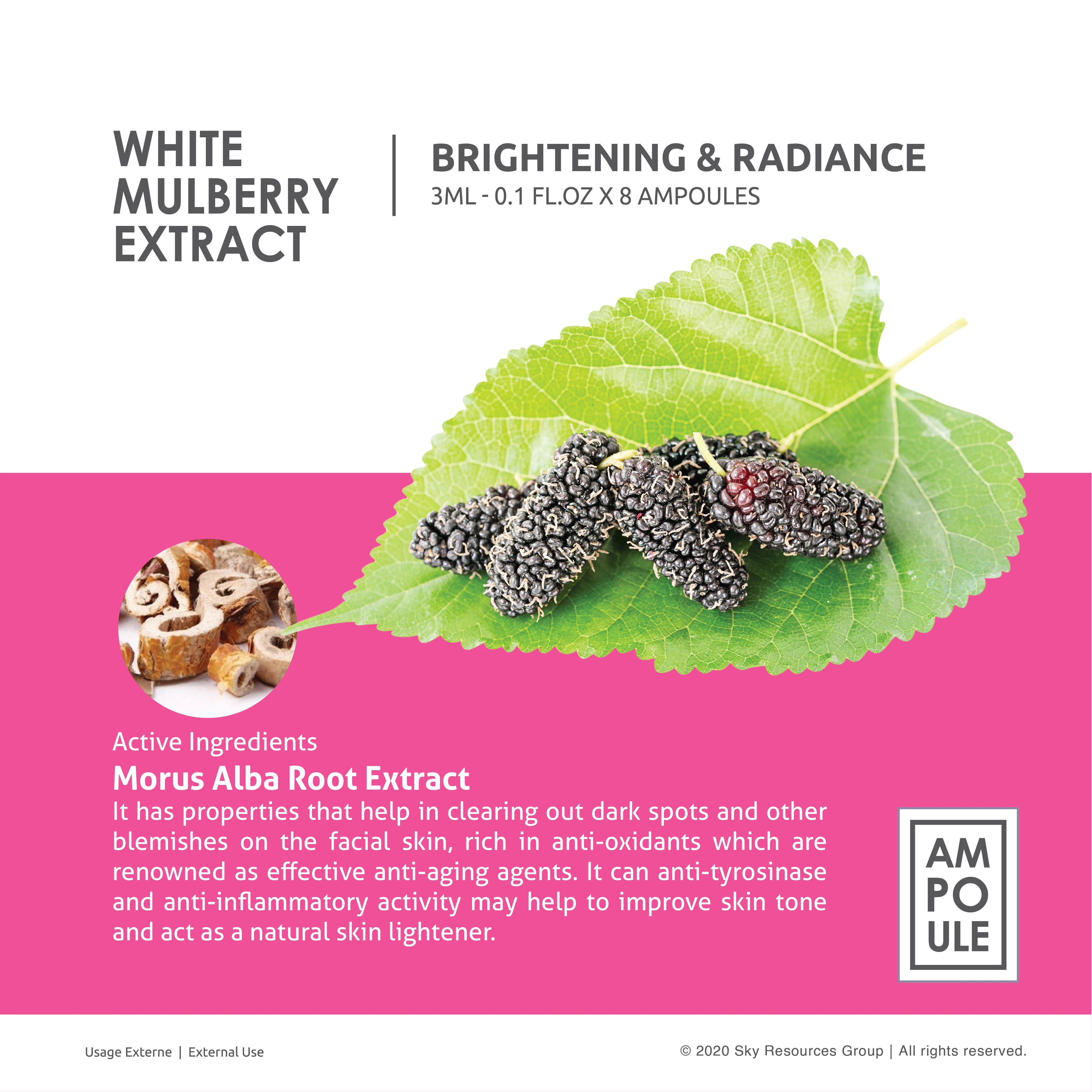 Premium High Antioxidant White Mulberry Ampoule Serum with Anti-Aging Anti-Inflammatory Soothing Effect Balance Uneven Skin Tone