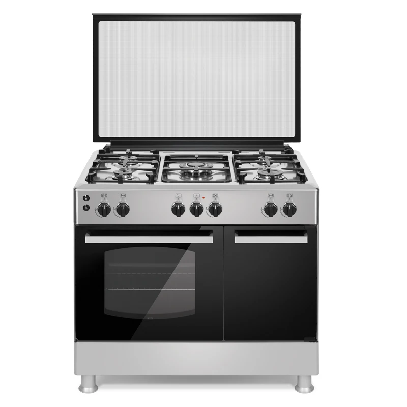 Gas Bottle Compartment 36 inch Elitline 304 Quality Inox Top Table 5 Gas Burners Glass Cover Cast Iron Grids Free Standing Oven