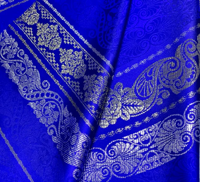 Fashionable Polyester Metallic Satin Jacquard Shining Lightweight Fabrics #J439A For Long Dress Kaftan Balochi Chandori