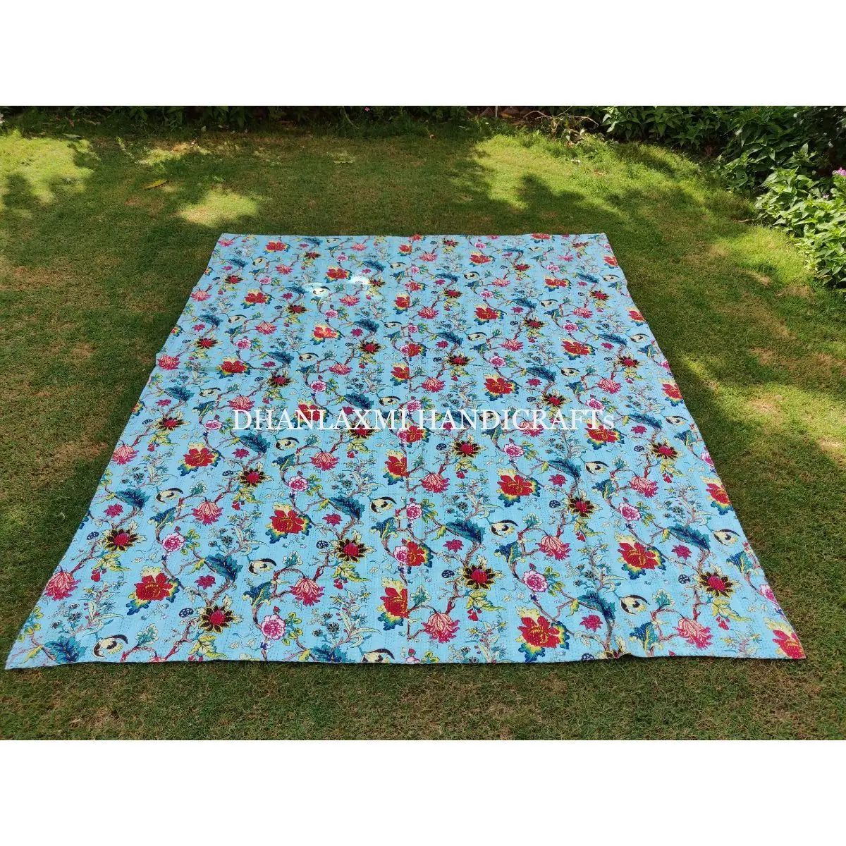 Красивое домашнее декоративное покрывало небесно-голубого цвета с цветочным принтом оптовая продажа индийское Kantha ручной работы Хлопковое одеяло