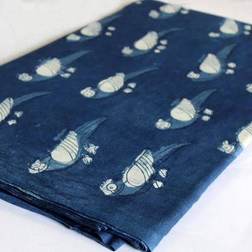 Animal Print Indigo Blue Fabric Eco Friendly Natural Hand Dyed Cotton