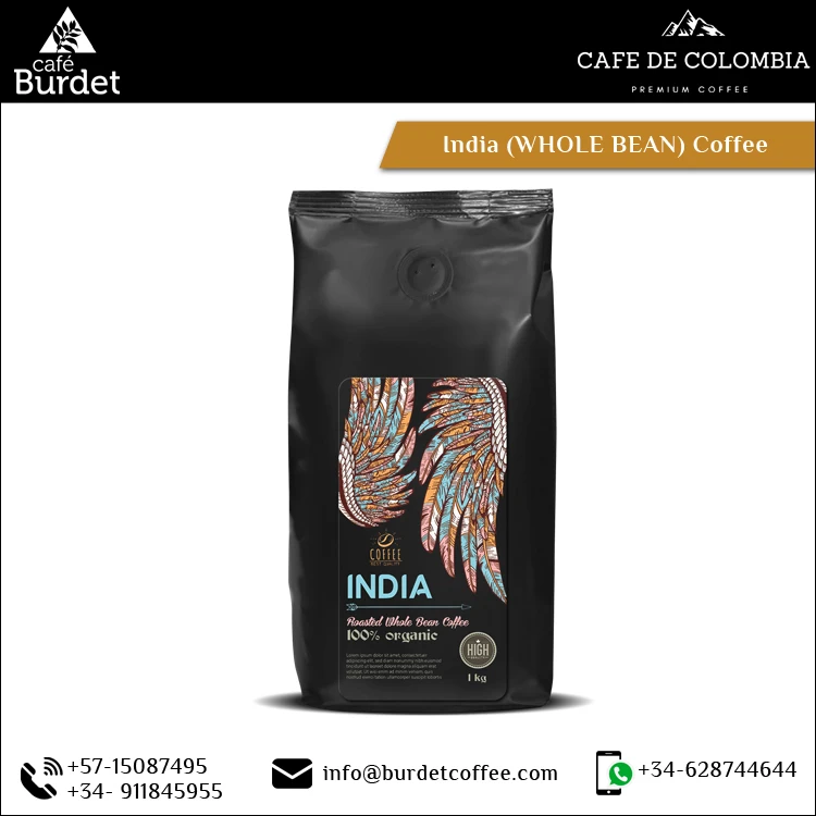 
Custom Taste Highest Quality Black Label India Whole Coffee Bean 1kg Packing 
