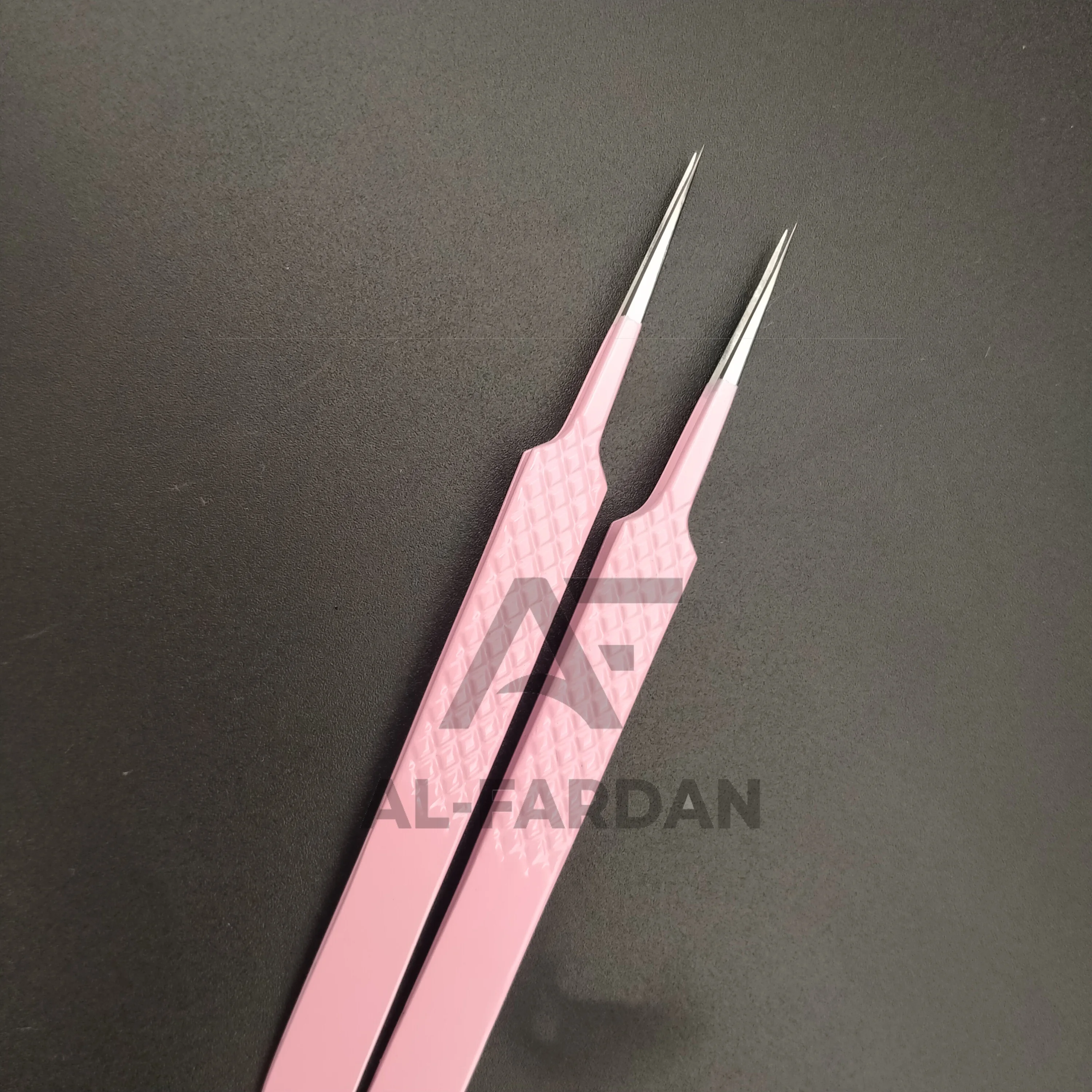 Baby Pink Color Straight Pointed Silver Tip Tweezers For Lash Extension Diamond Print Stainless Steel Fiber Grip Eyelash Tweezer