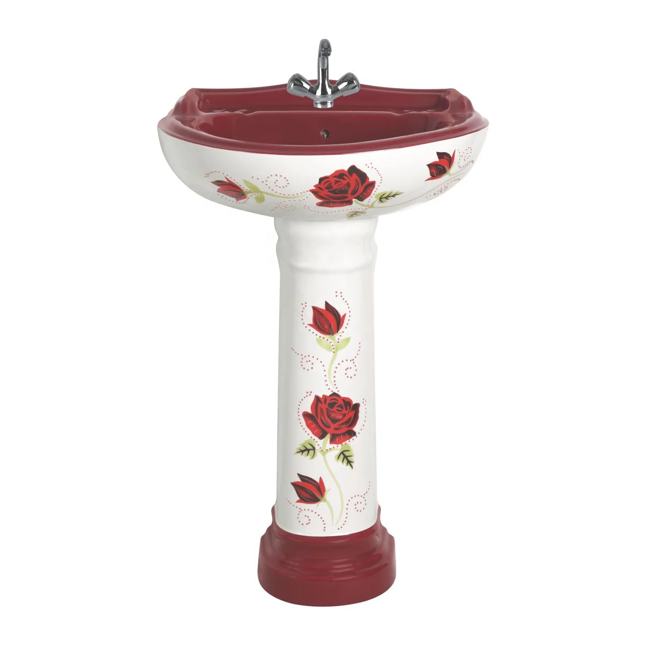 OEM Orange Color Vinus Set Wash Basin with Pedestal Sink Flower Printed Hot Sell for House Use Bathroom Ceramic Sanitary Wares