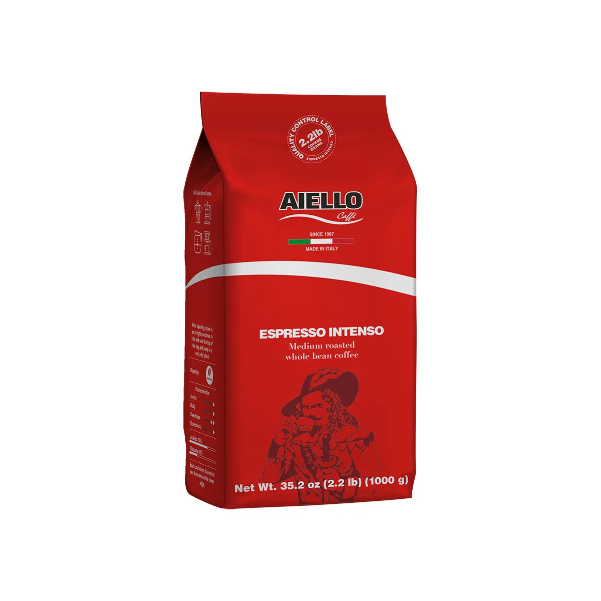 
BEST ITALIAN QUALITY Medium roasted whole bean coffee 1000gr./2.2lb - ESPRESSO INTENSO 