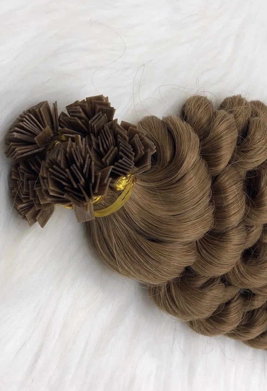 Wholesale Price Brown Color Keratin Flat Tip Curly Hair Extensions 100% Vietnamese Human Hair Best Quality