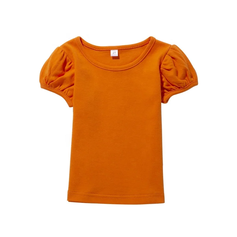 
blank organic cotton puff sleeve O neck baby girl T shirts wholesale 