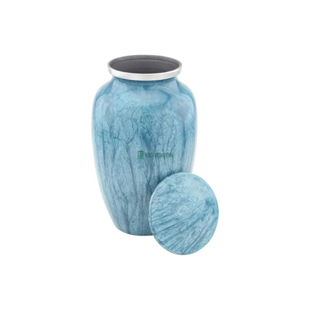 Blue Colored Cremation Urns - Metal Aluminum Enamel Keepsake Wholesale Cremation Urns for Ashes - Unique Designer Urn