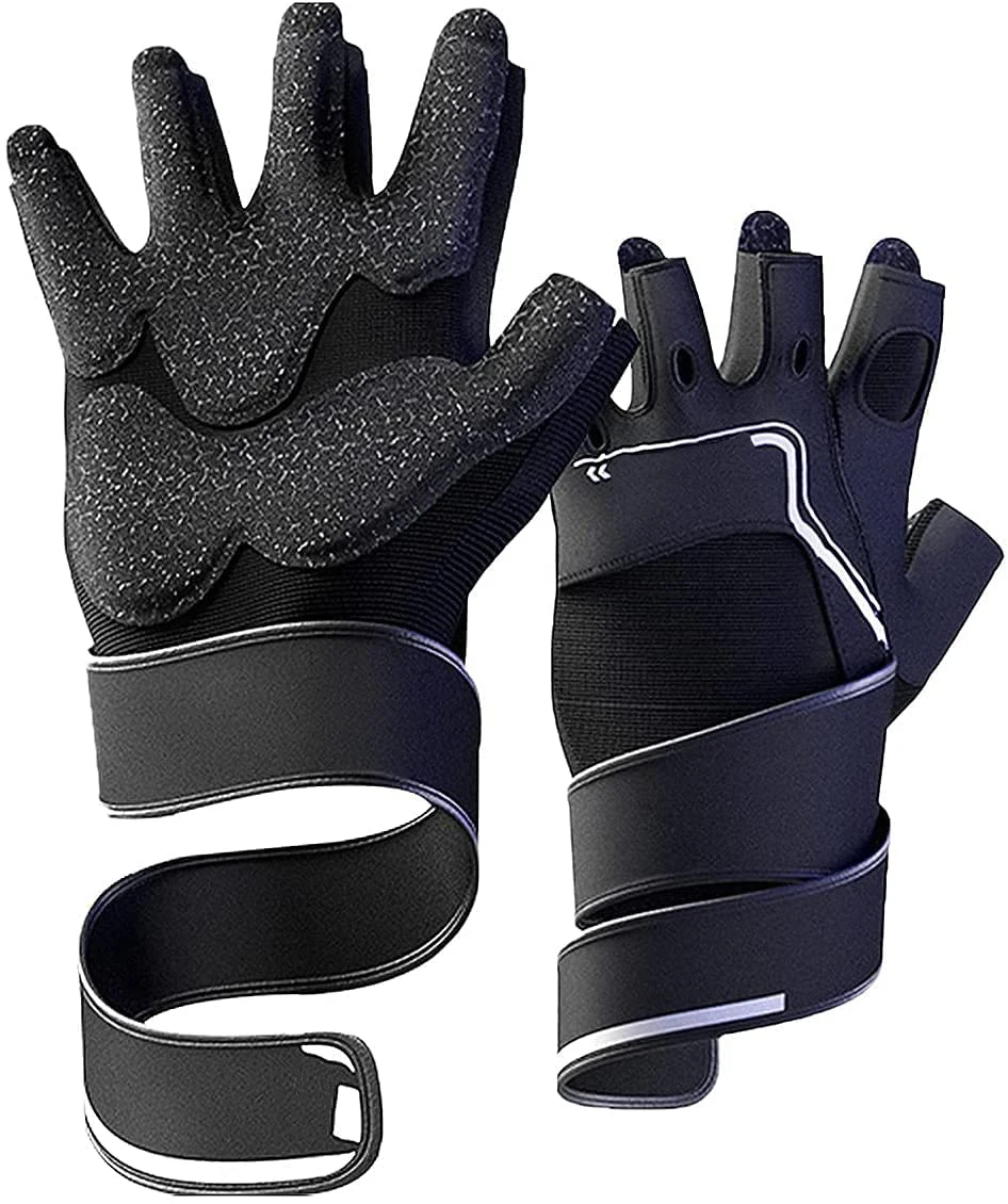 Gym Gloves for Men Fingerless Weight Lifting Glove with Wrist Support Workout Cycling Mitten for Crossfit Exercise Fitness