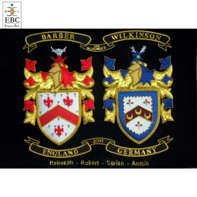 
Coat of Arms | Family Crest | Silk thread and silver bullion wire embroidery Family Crest 