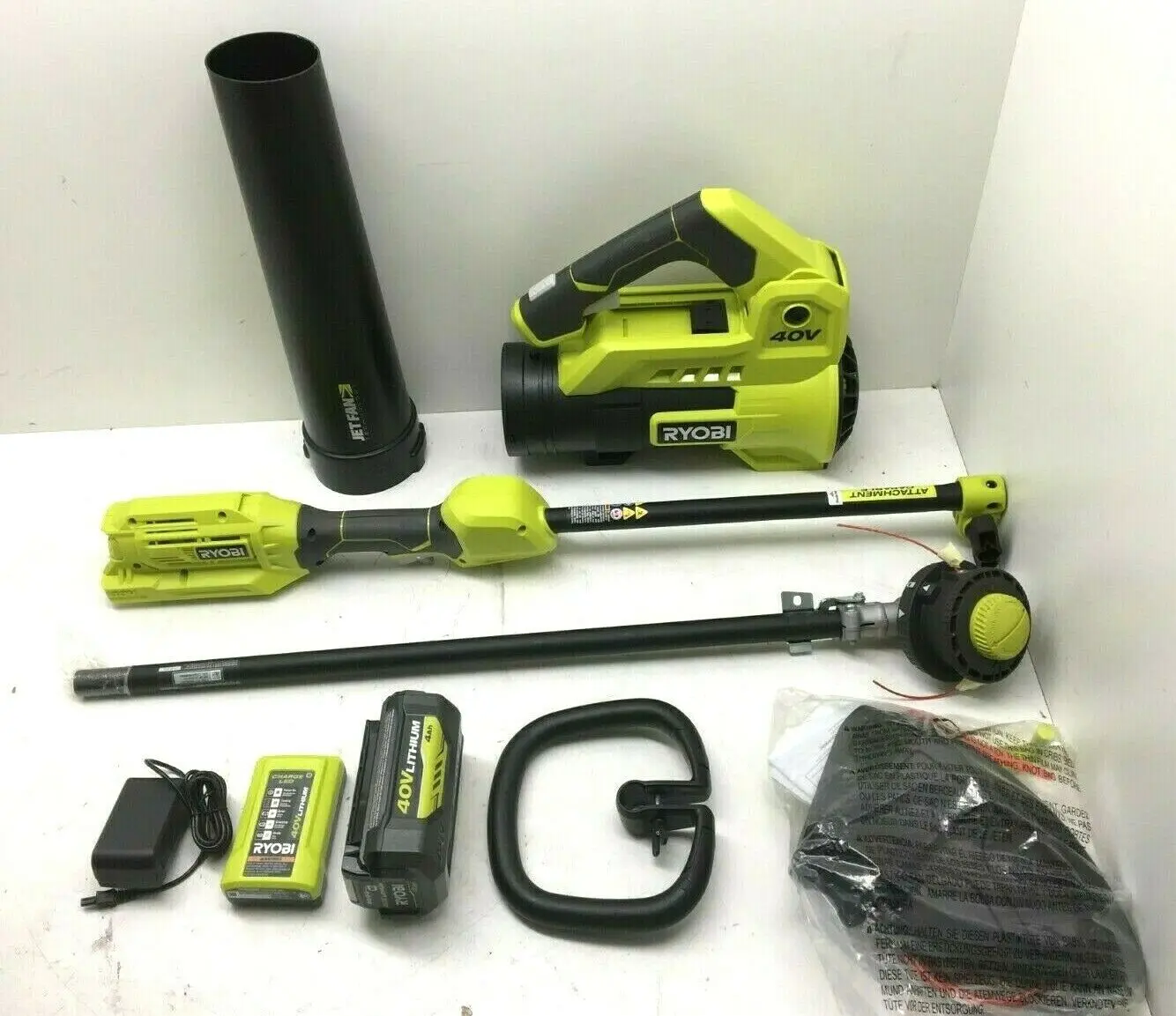 HOT SELLING RYOBI RY40940 40V Cordless 15 String Trimmer Jet Fan Blower Combo Kit LN