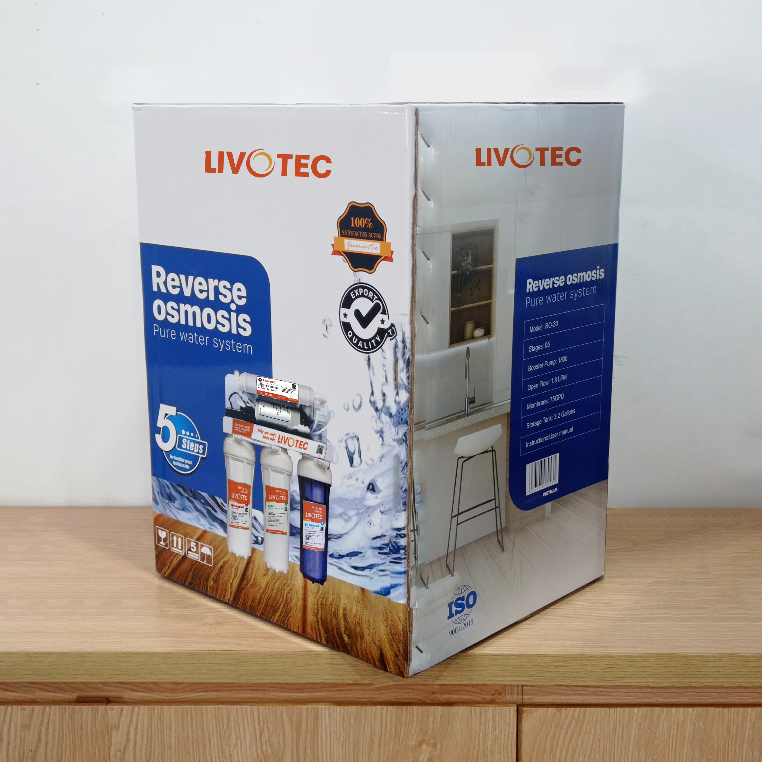 6 Stage Alkaline RO Water Filter LIVOTEC with 75 GPD RO membrane and 4G Plastic water storage tank