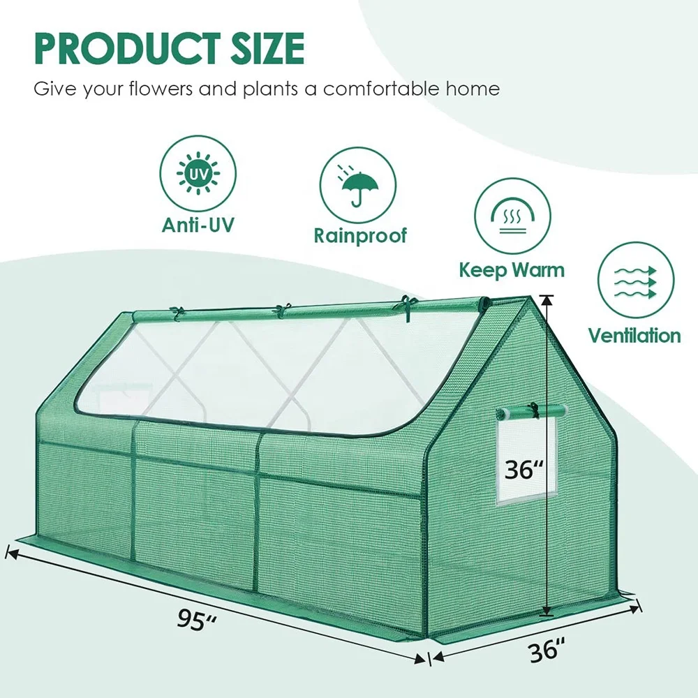 VERTAK PE sheet and steel powder coated frame high greenhouse with 2 windows