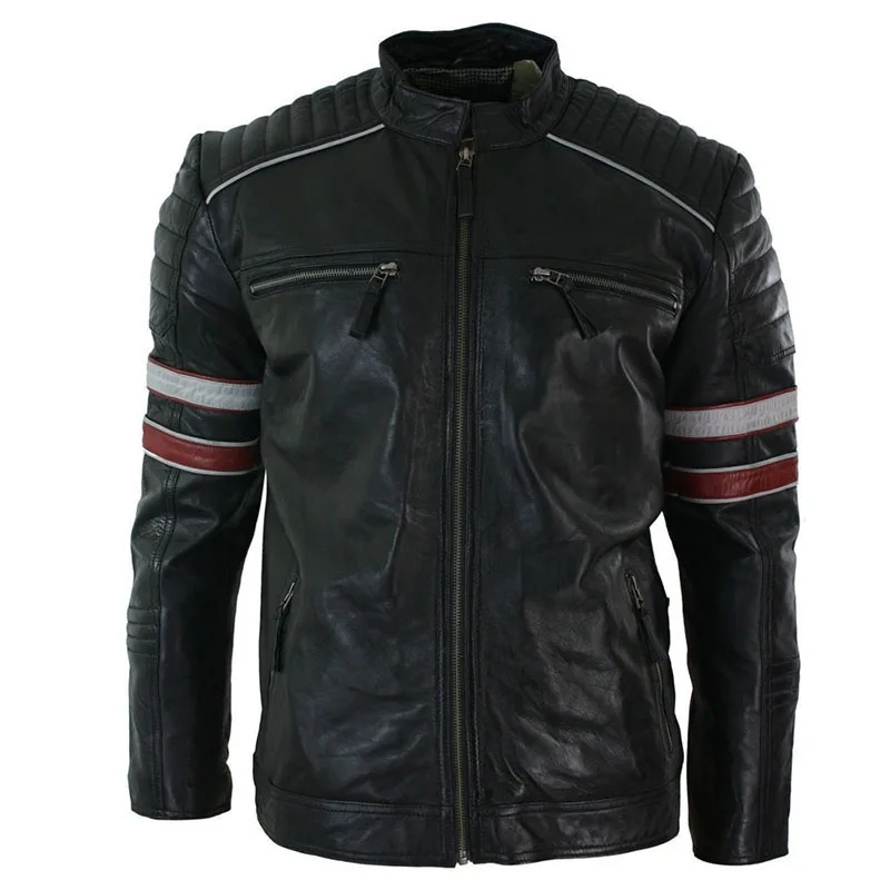 Brown Genuine Leather Jacket Men for Bikers Waxed Cafe Racer Vintage Motorcycle Jackets