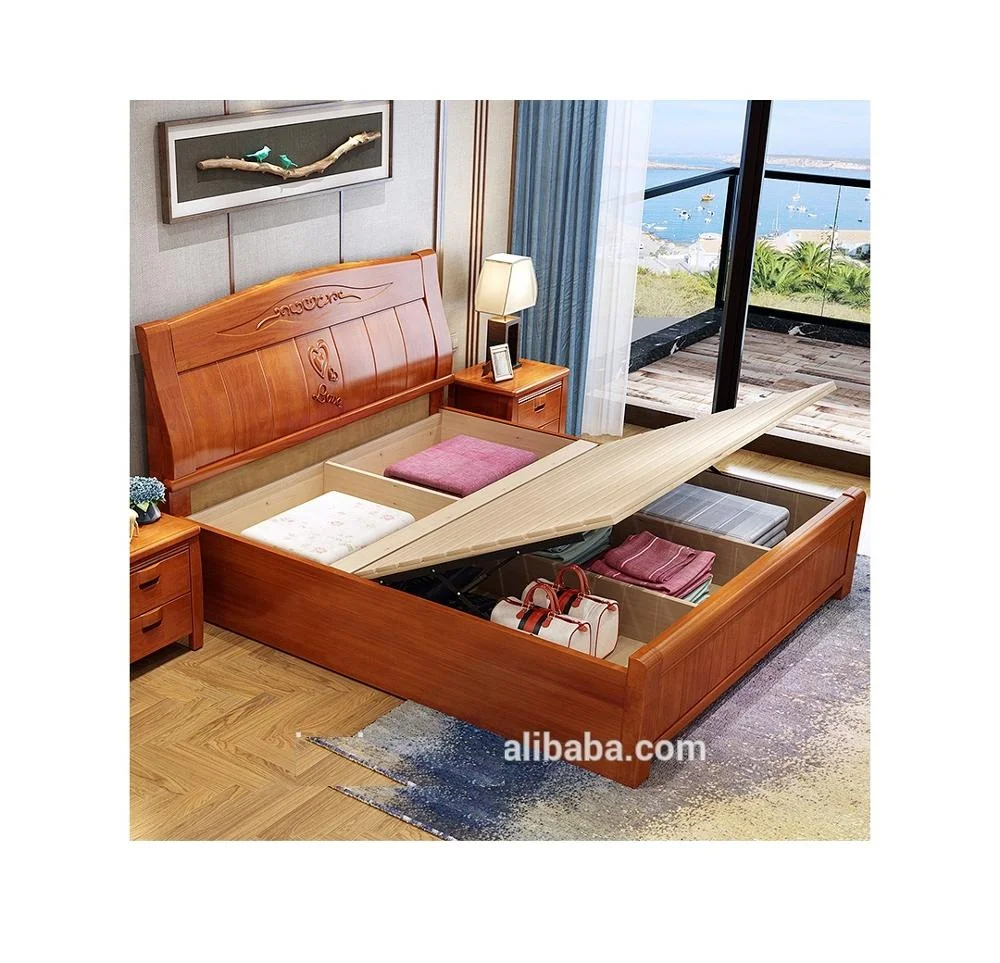 Hot Sell Latest Design Solid Wood King Size Double Bed