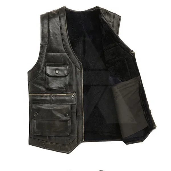 Custom Mens Motorbike Real Leather Full Grain Cut Off Waistcoat Vest Biker Gilet Vest
