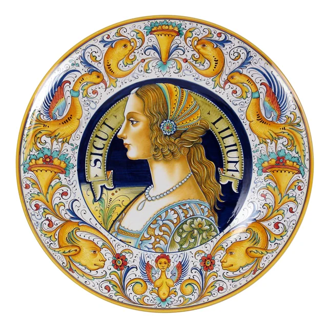 Handmade wall pottery plate woman portrait Italian Renaissance Art Hanging wall decorative ceramic plates