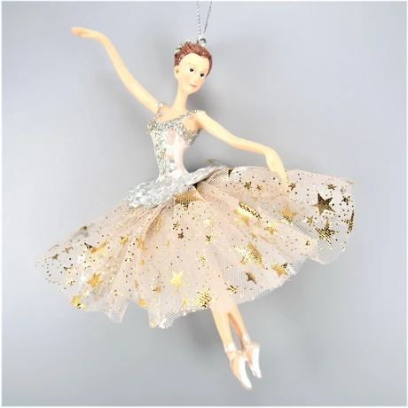 Christmas Decoration Polyresin Silver Glitter Dress Ballerina Ornament