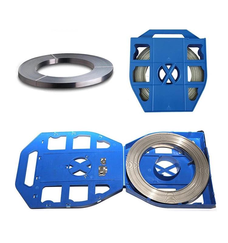 FTTH Accessories SS Strap 19*0.7*50m blue red color 3/4 TB type buckle stainless steel pole banding tool